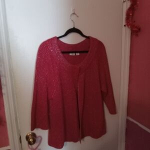 Women's Red And Gold Open Front Single Button Cardigan
